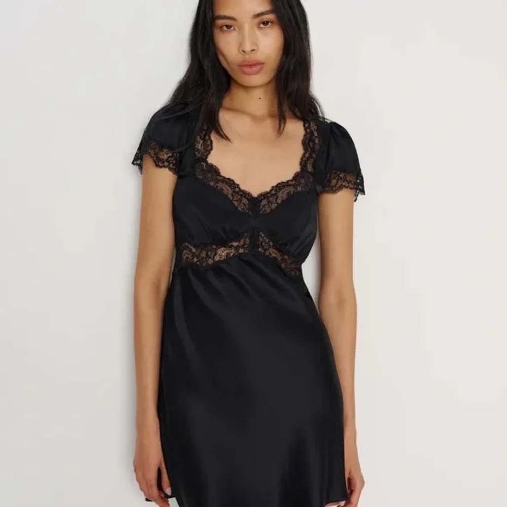 Reformation Navy blue and Black Lace Trim romi dress
